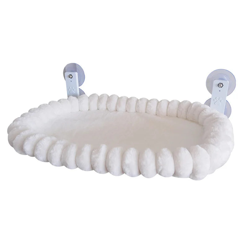 Hamac pour Chat Fenêtre à Ventouses, Peluche Blanche, Ovale ou Carré, vue 5