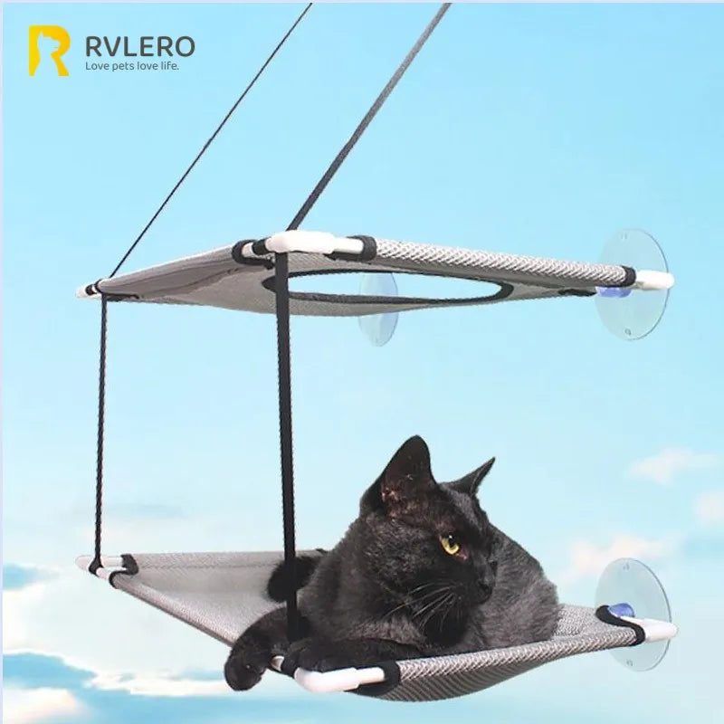 Hamac pour Chat de Fenêtre Double Étage avec Tunnel, à Ventouses, 51 x 31 cm