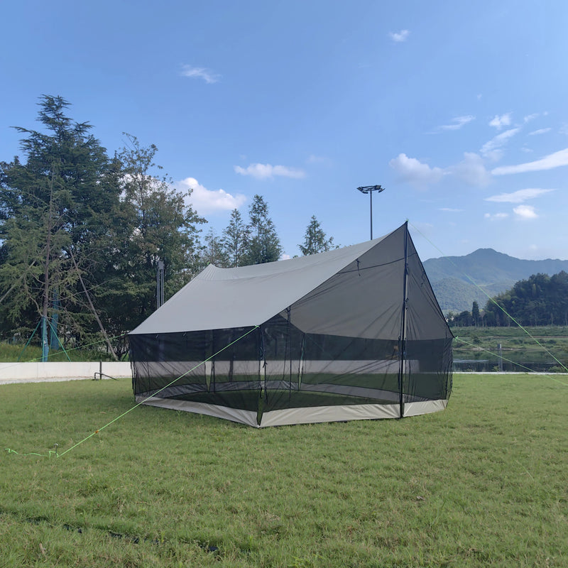 Abri moustiquaire pour hamac avec bâche et mâts, 400 x 300 cm, Oxford 210D, kaki, vert, gris ou noir, vue 2