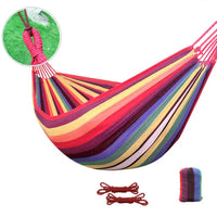 Hamac Double Rayé en Coton Mélangé 200 x 150 cm, Cordes et Sac de Rangement