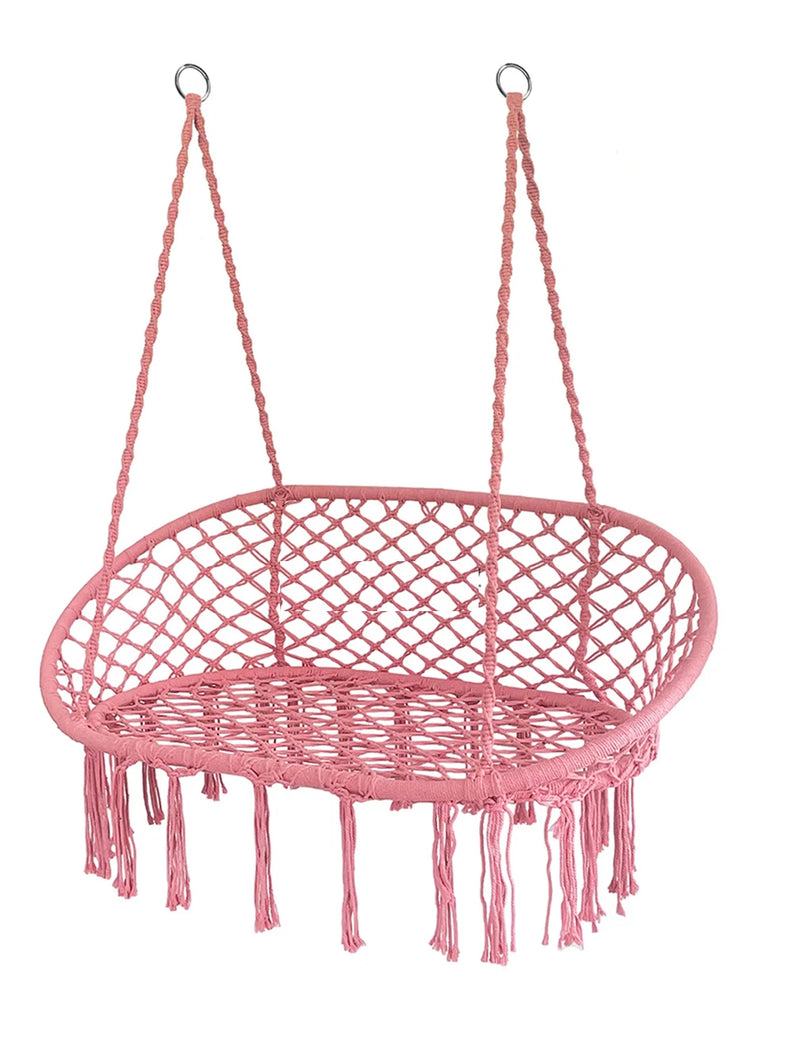 Chaise Hamac Banc Suspendu Double en Macramé de Coton, Franges, 138 x 51 cm, vue 8