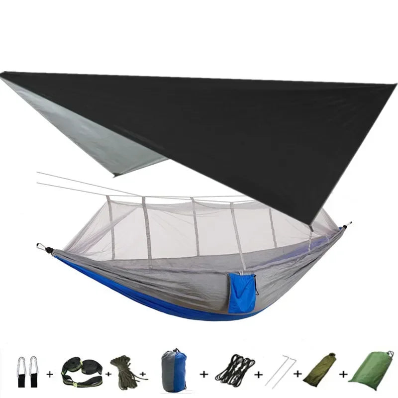 Hamac de Camping Double Moustiquaire, Bâche Imperméable et Sangles, 260 x 140 cm, vue 7