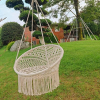Chaise Hamac en Macramé de Corde de Coton Écru, Assise Ronde à Franges