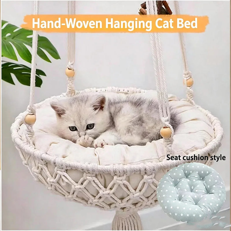 Hamac Chat Macramé Suspendu Bohème avec Coussin, 30 ou 40 cm, vue 8