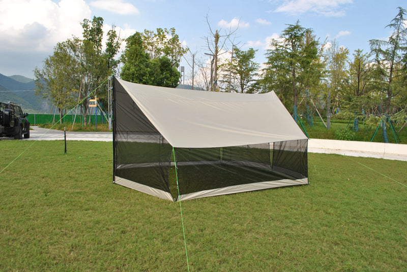 Abri moustiquaire pour hamac avec bâche et mâts, 400 x 300 cm, Oxford 210D, kaki, vert, gris ou noir, vue 9