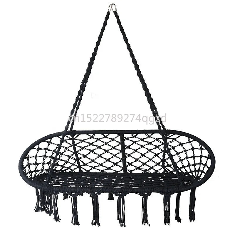 Chaise Hamac Suspendue Double en Macramé de Coton, Banc à Franges 130 x 80 cm, vue 5
