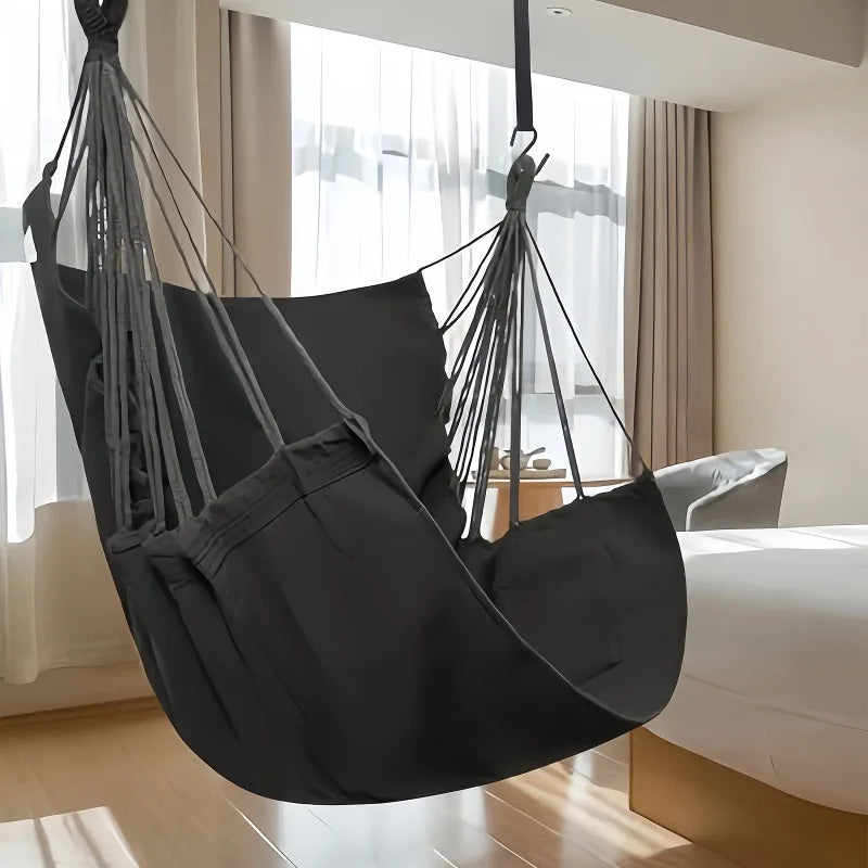 Chaise hamac suspendue à double épaisseur de toile, 100 x 130 cm, écru, gris ou noir, vue 5