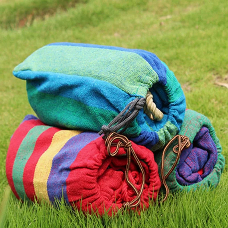Hamac Rayé en Toile de Coton 260 cm, 3 Largeurs, Rouge ou Bleu, avec Sac et Cordes
