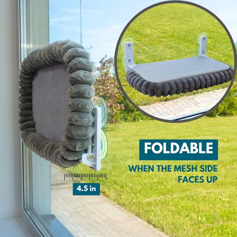 Hamac pour Chat de Fenêtre en Peluche Réversible, Cadre Métal Pliable, 4 Ventouses, 60 x 34 cm, vue 4