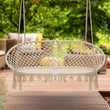 Chaise Hamac Suspendue Double en Macramé de Coton, Banc à Franges 130 x 80 cm