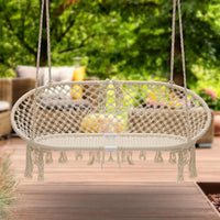 Chaise Hamac Suspendue Double en Macramé de Coton, Banc à Franges 130 x 80 cm