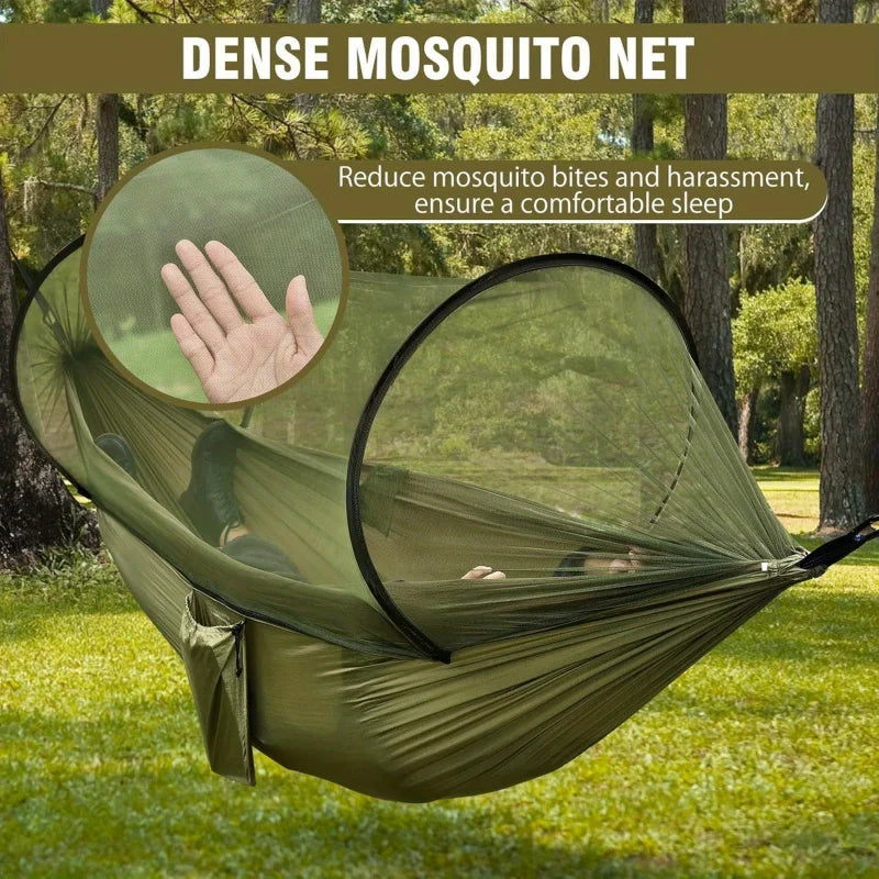 Hamac de Camping avec Moustiquaire Intégrée, Nylon Ultra-léger 720 g, Sangles et Mousquetons