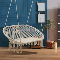 Chaise Hamac Suspendue Double en Macramé de Coton, Banc à Franges 130 x 80 cm, vue 4