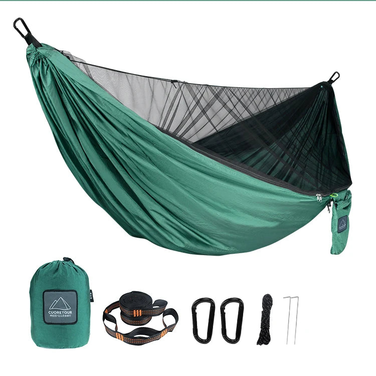 Hamac de Camping avec Moustiquaire, Nylon 290 x 140 cm, Sangles Incluses, vue 10