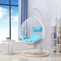 Fauteuil Suspendu Œuf en Résine Tressée avec Pied Métal, Coussin 7 Coloris, vue 3