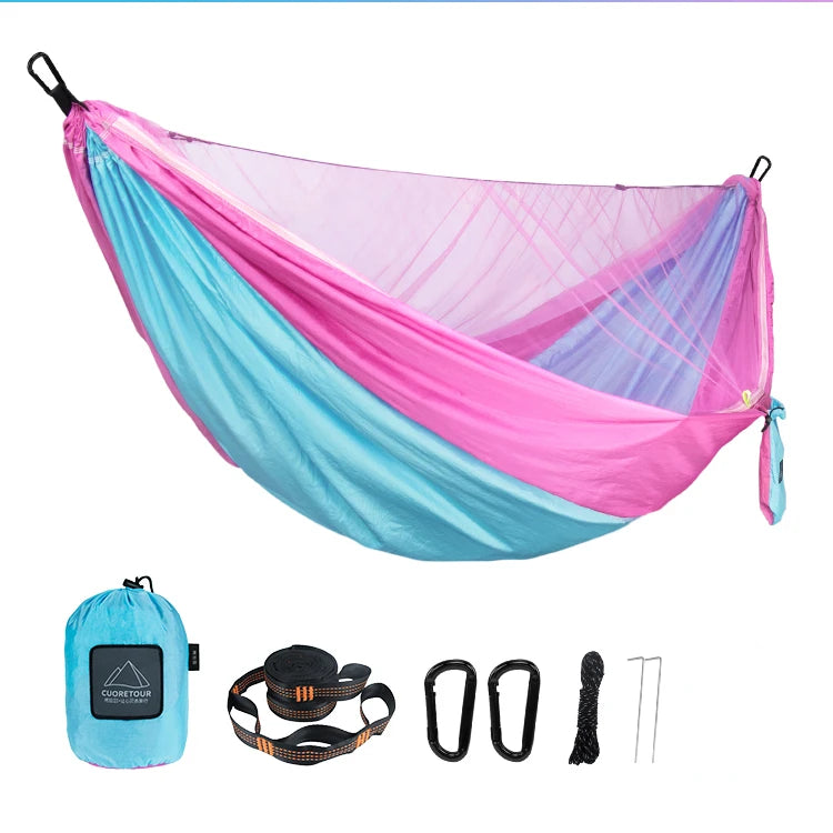 Hamac de Camping avec Moustiquaire, Nylon 290 x 140 cm, Sangles Incluses, vue 8
