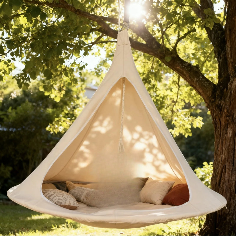 Tente Suspendue Cocon Écru pour Jardin et Chambre, Nid Fauteuil Suspendu, 150 cm, vue 3