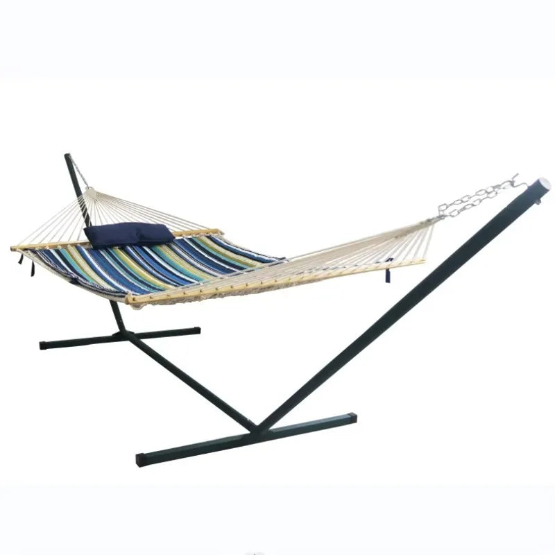 Hamac en Corde de Coton sur Pied, Support Acier 4,57 m avec Matelas
