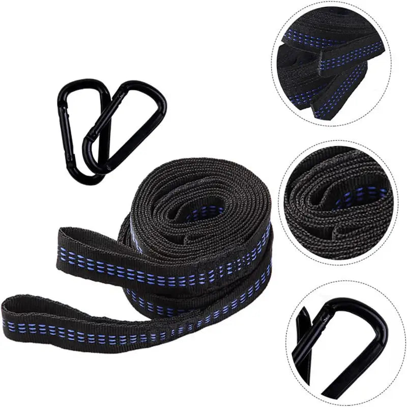Sangles de Hamac en Polyester 2 m à 5 Boucles, Lot de 2, avec ou sans Mousquetons
