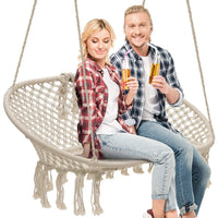 Chaise Hamac Banc Suspendu Double en Macramé de Coton, Franges, 138 x 51 cm