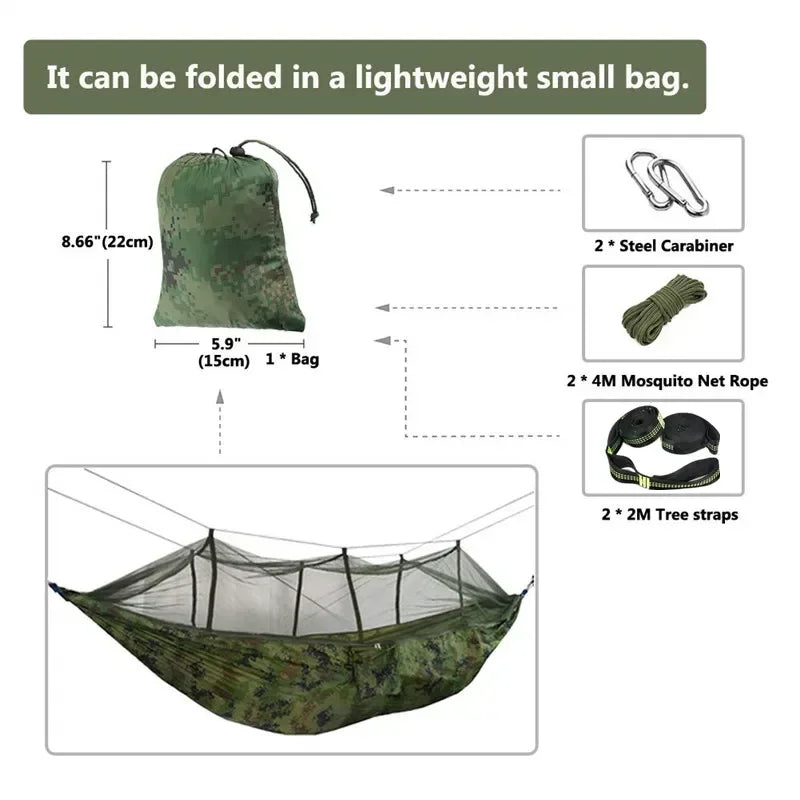 Hamac de Camping Double Moustiquaire, Bâche Imperméable et Sangles, 260 x 140 cm, vue 2