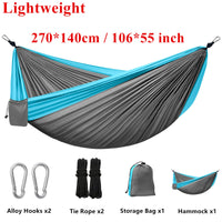 Hamac de Camping Ultraléger en Nylon, 270 x 140 cm, 2 Places avec Mousquetons et Sac, vue 9