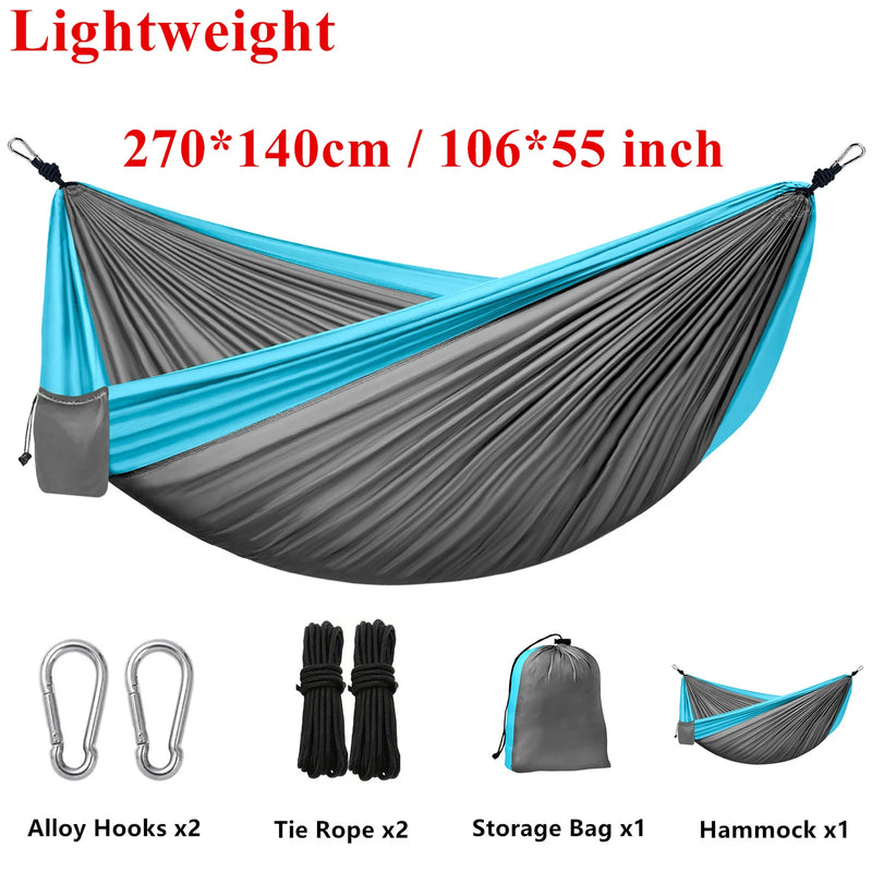 Hamac de Camping Ultraléger en Nylon, 270 x 140 cm, 2 Places avec Mousquetons et Sac, vue 9