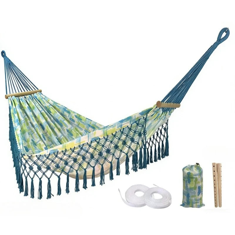 Hamac à Barres Bohème en Polyester, Franges, Sangles et Sac de Transport, vue 9