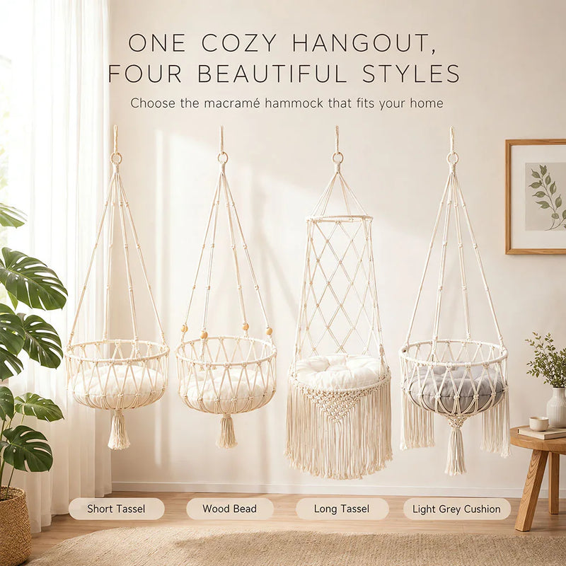 Hamac Chat Macramé Suspendu Bohème avec Coussin, 30 ou 40 cm, vue 4