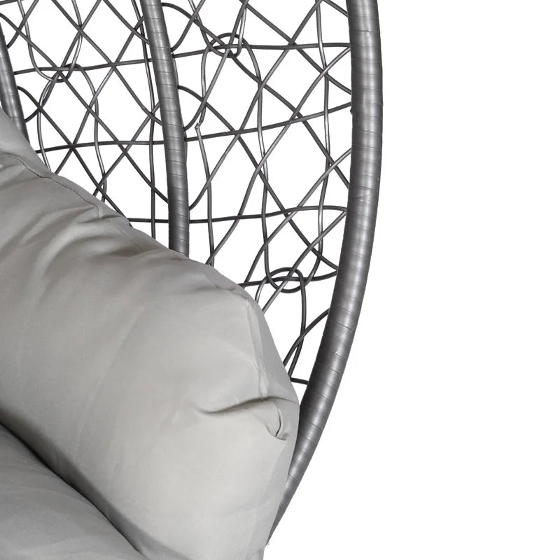 Fauteuil Suspendu Œuf en Rotin Tressé avec Pied en C et Coussins, 92 cm, vue 2