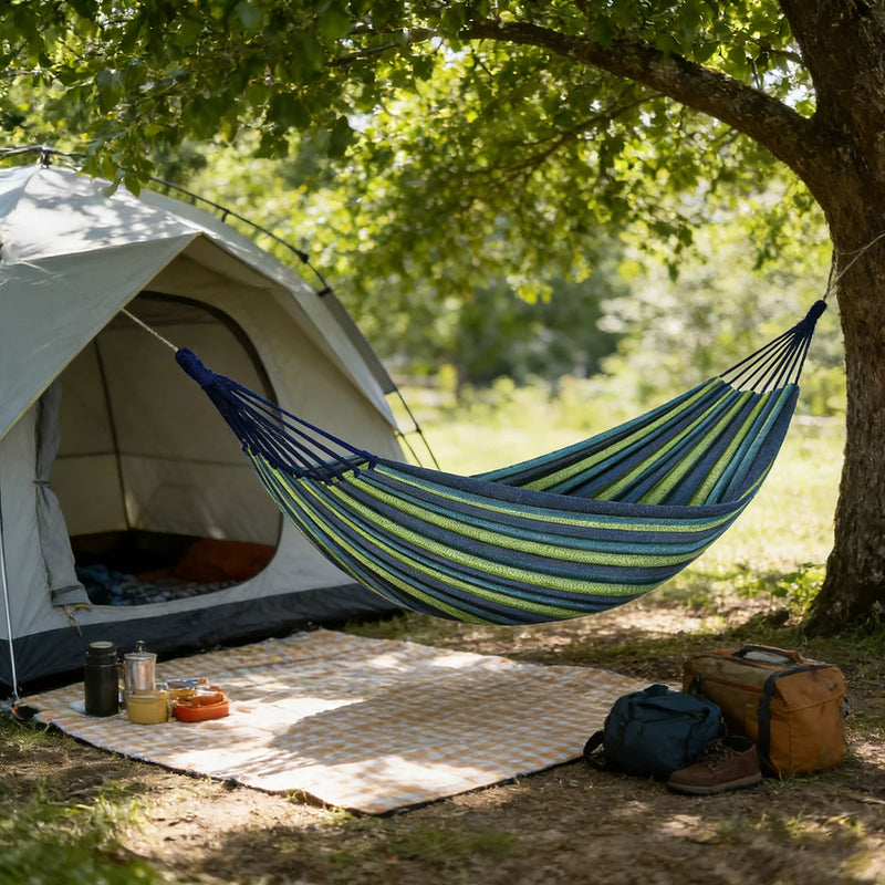 Hamac Rayé en Coton et Polyester, 1 Place, 180 cm, Rouge ou Bleu, vue 3