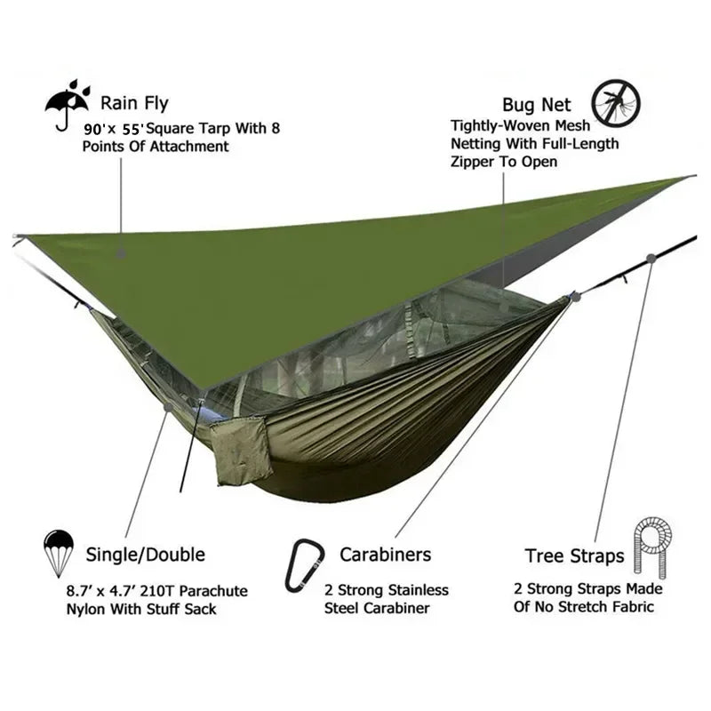 Hamac de Camping Double Moustiquaire, Bâche Imperméable et Sangles, 260 x 140 cm, vue 6