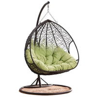 Fauteuil Suspendu Œuf Double Tressé Marron Foncé avec Pied Noir et Coussin, vue 3