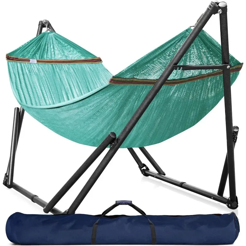 Hamac sur Pied Pliable 2 Places, Barres en Bois et Sac de Transport, vue 6