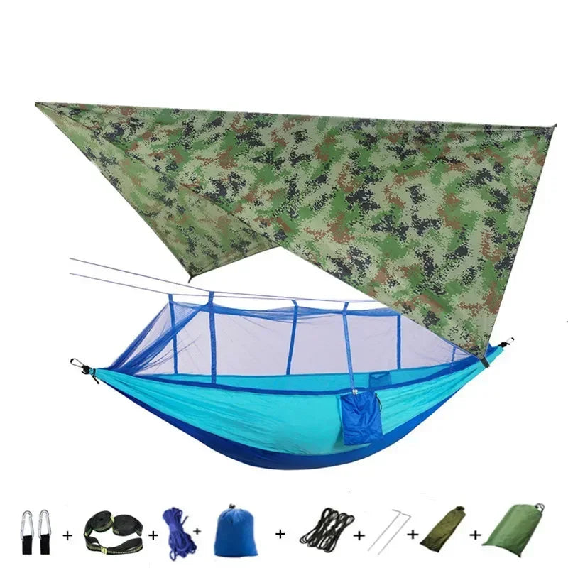 Hamac de Camping Double Moustiquaire, Bâche Imperméable et Sangles, 260 x 140 cm, vue 28