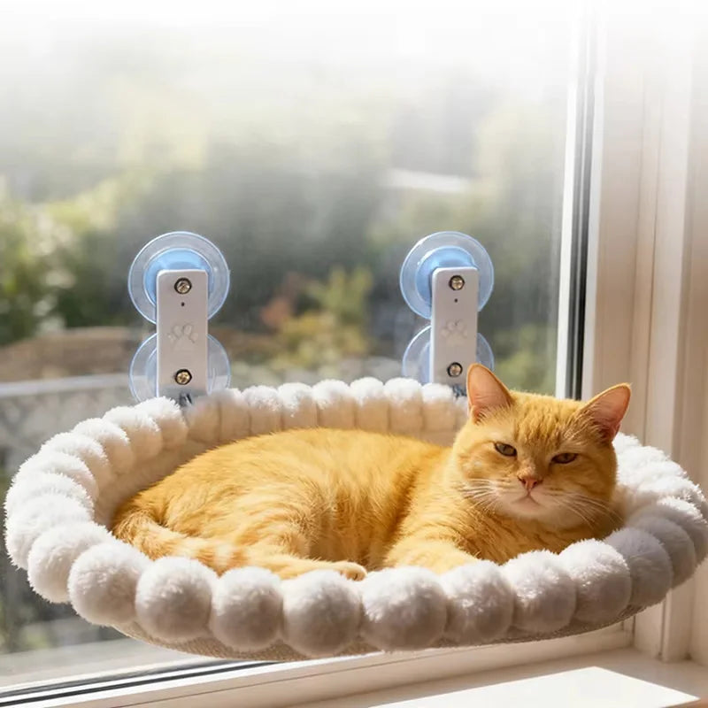 Hamac pour Chat Fenêtre à Ventouses, Peluche Blanche, Ovale ou Carré, vue 2