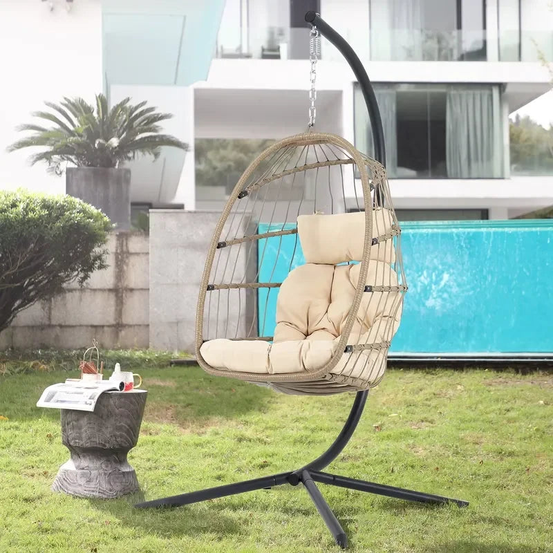 Fauteuil Suspendu Œuf Pliable Tressé avec Pied en C, 6 Modèles, vue 2