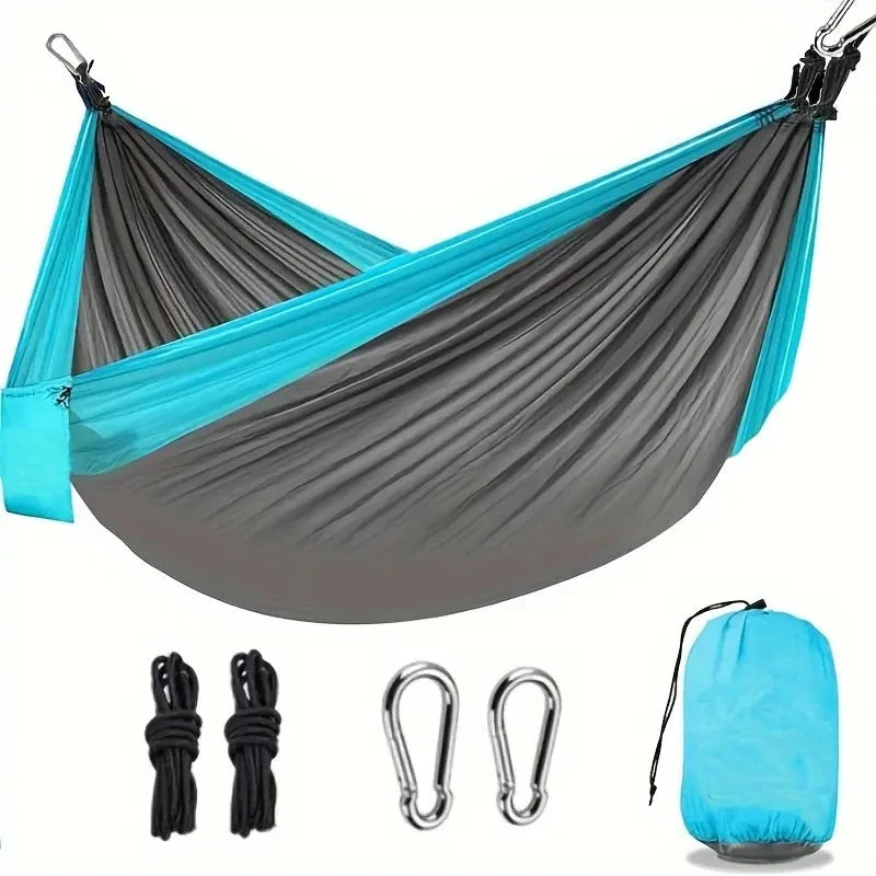 Hamac de camping simple en nylon 220 x 90 cm, sangles et mousquetons fournis, vue 10