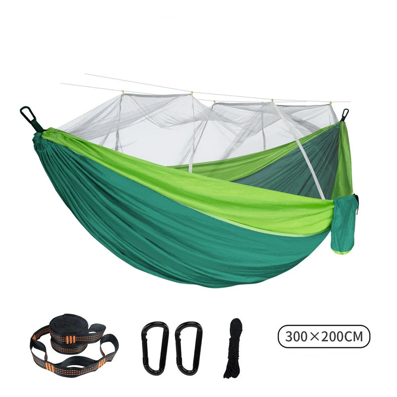 Hamac de Camping Double Moustiquaire, Nylon 300 x 200 cm, Sangles Incluses, vue 7