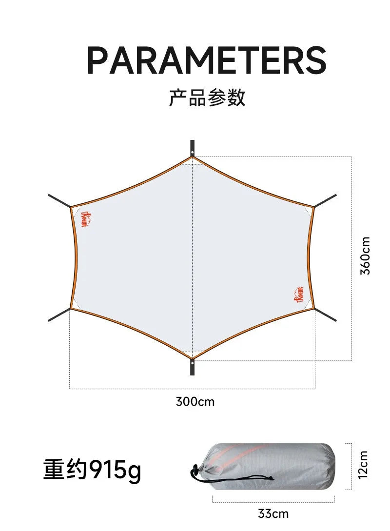 Bâche hexagonale pour hamac 360 x 300 cm, tissu anti-déchirure enduit PU3000, blanc, 915 g, vue 4