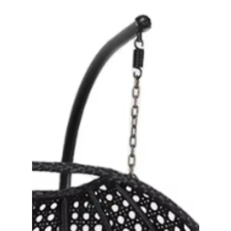 Fauteuil Suspendu Œuf Double Tressé Noir, Pied à Deux Arches, Coussin Beige, vue 2