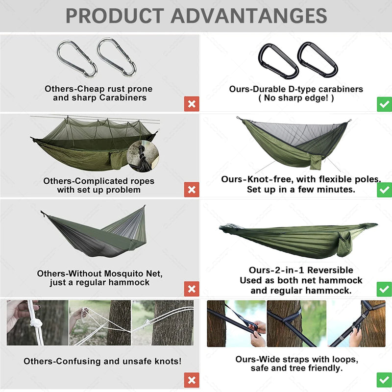 Hamac de Camping 2 en 1 avec Moustiquaire, Nylon 210T, 270 x 140 cm, vue 4