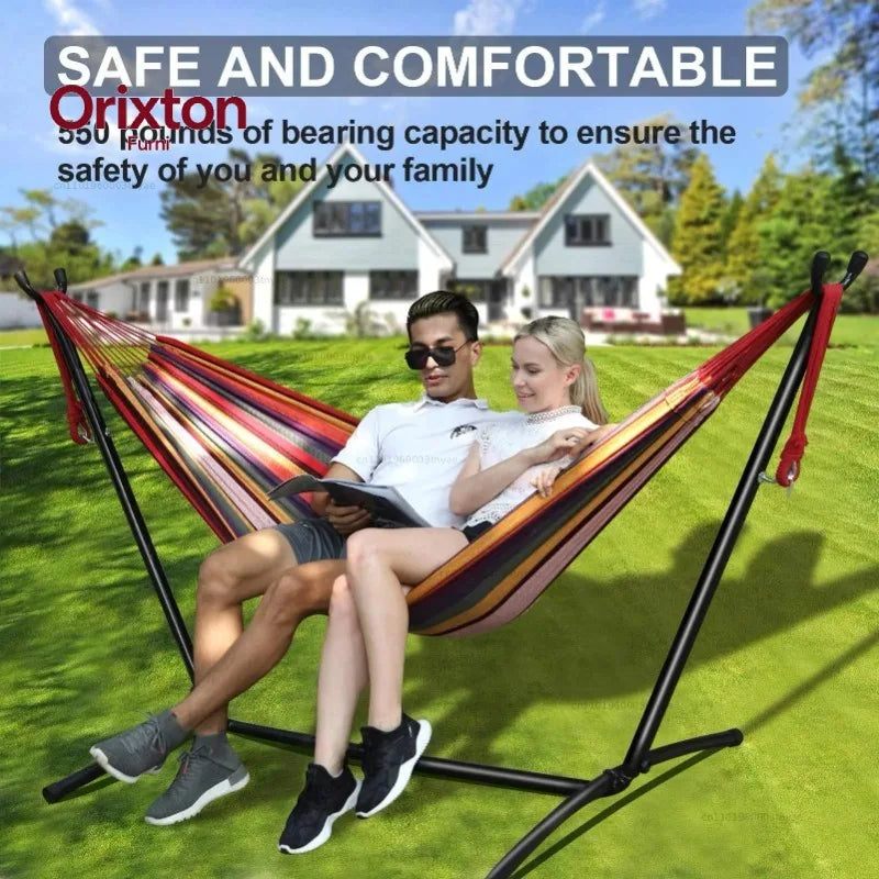 Hamac sur Pied en Toile de Coton Rayée, Support Acier 260 cm et Sac de Transport, vue 3