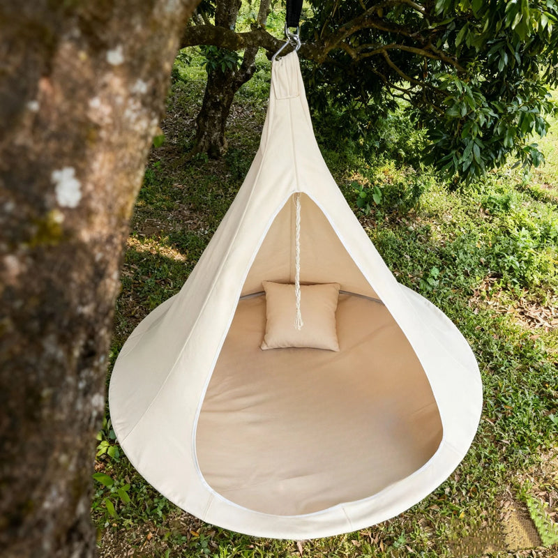 Tente Suspendue Cocon Écru pour Jardin et Chambre, Nid Fauteuil Suspendu, 150 cm