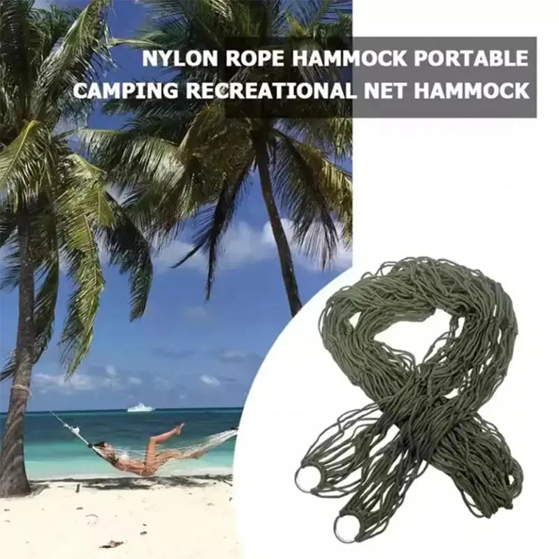 Hamac Filet de Camping en Nylon Épais, 1 Place, Vert Militaire, vue 5