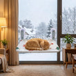 Hamac pour Chat de Fenêtre à Ventouses, Pliable, Motif Sapins de Noël, 52 x 30 cm