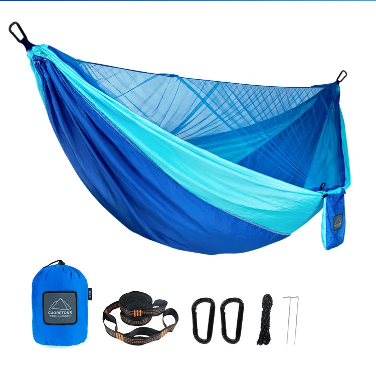 Hamac de Camping avec Moustiquaire, Nylon 290 x 140 cm, Sangles Incluses, vue 11