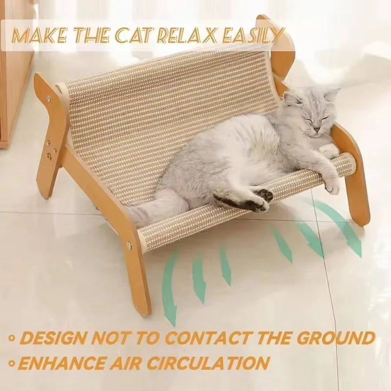 Lit Hamac pour Chat en Bois et Sisal, Griffoir 2 en 1, 2 Tailles, vue 3