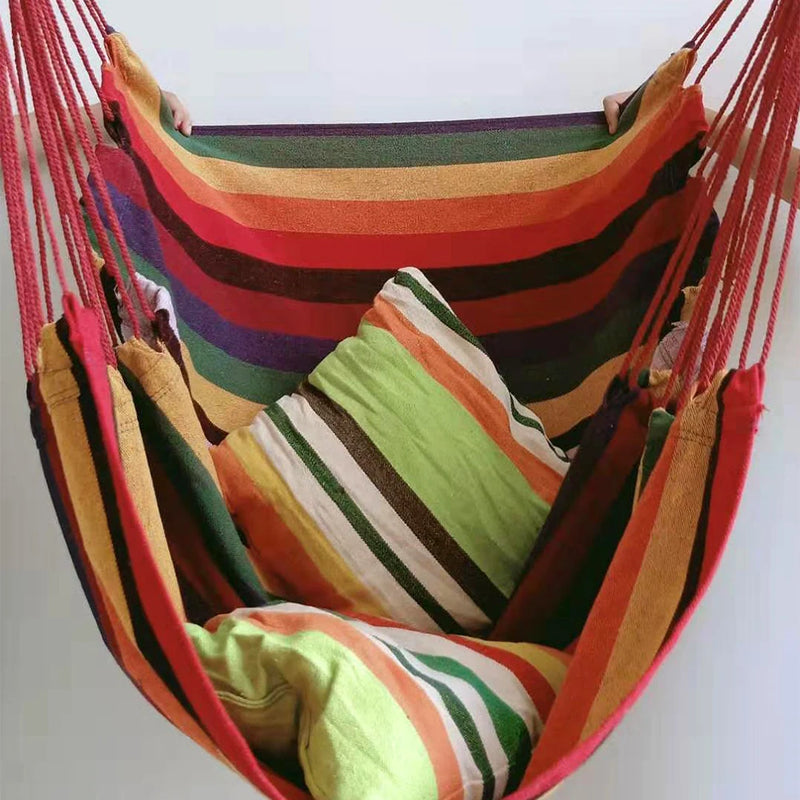 Chaise Hamac Suspendue Rayée en Coton et Polyester, Charge 120 kg, 130 x 100 cm, 6 Coloris, vue 3