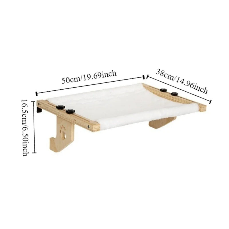 Hamac pour Chat Fenêtre en Bois, Toile Blanche en Coton, Motif Patte, vue 6